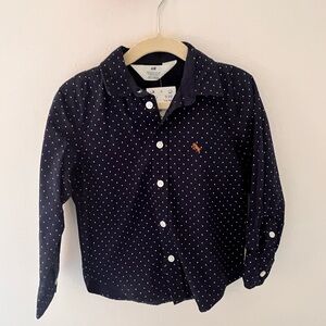 H&M boys blue polka dot button down shirt size 3